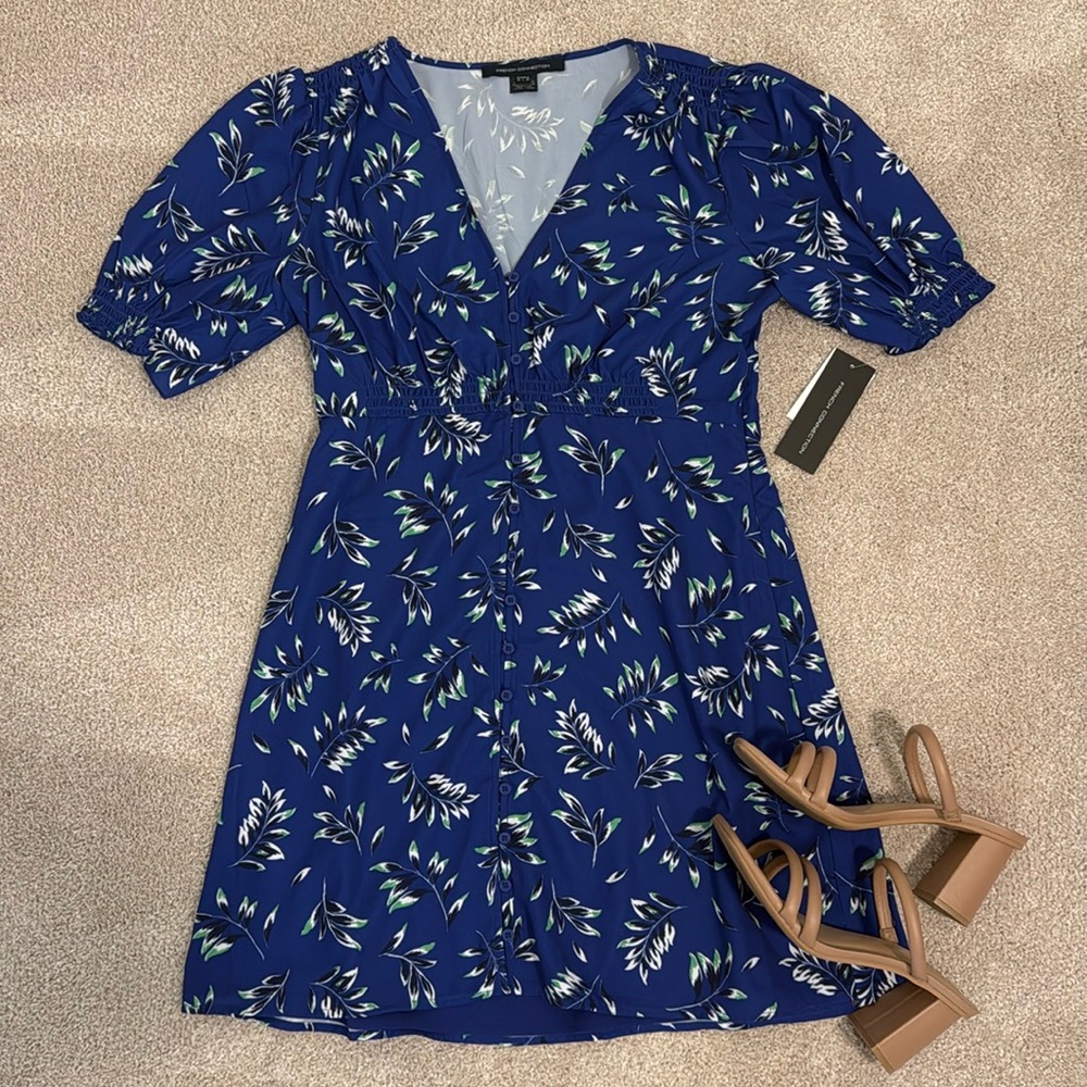 NWT French Connection Feuille Blue Mini Dress Women’s US Size 10